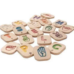 Wooden American Sign Language Tiles with Alphabet A-Z