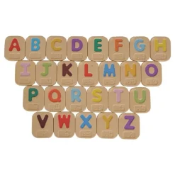 Wooden Braille Alphabet A-Z Tiles with Uppercase