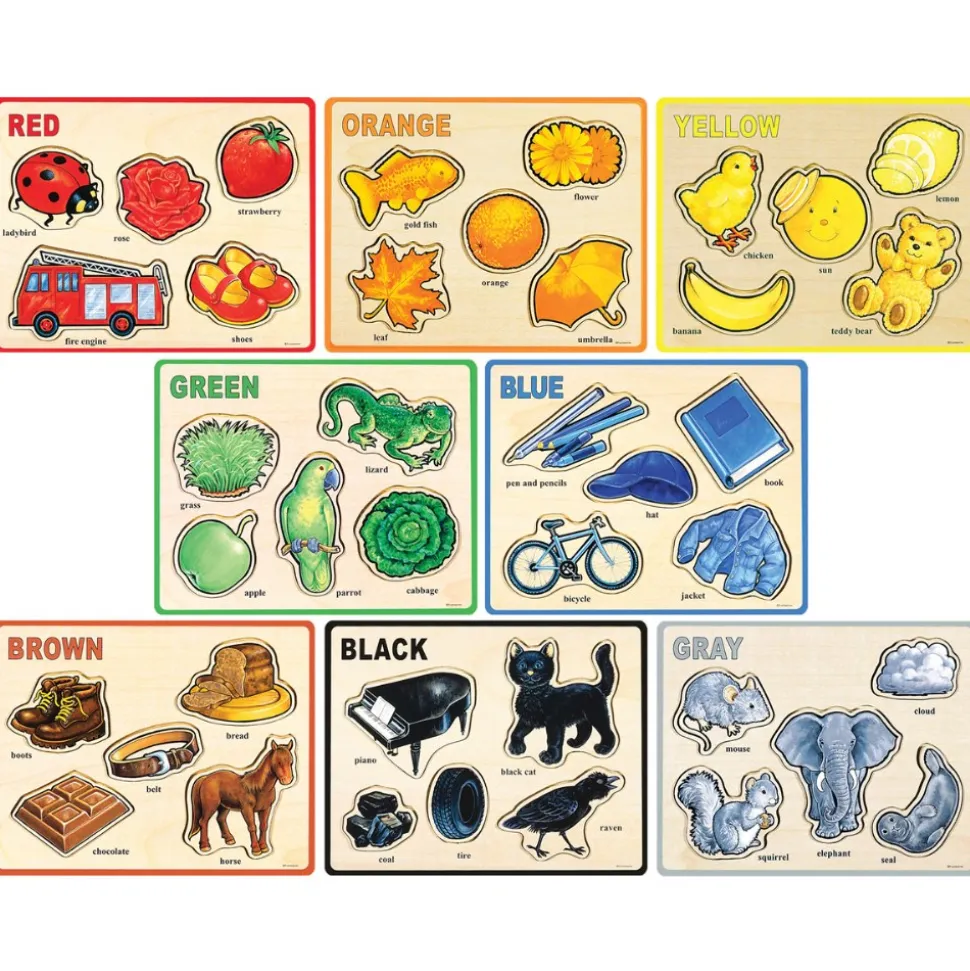 Wooden Colors and Words Puzzles Set of 8