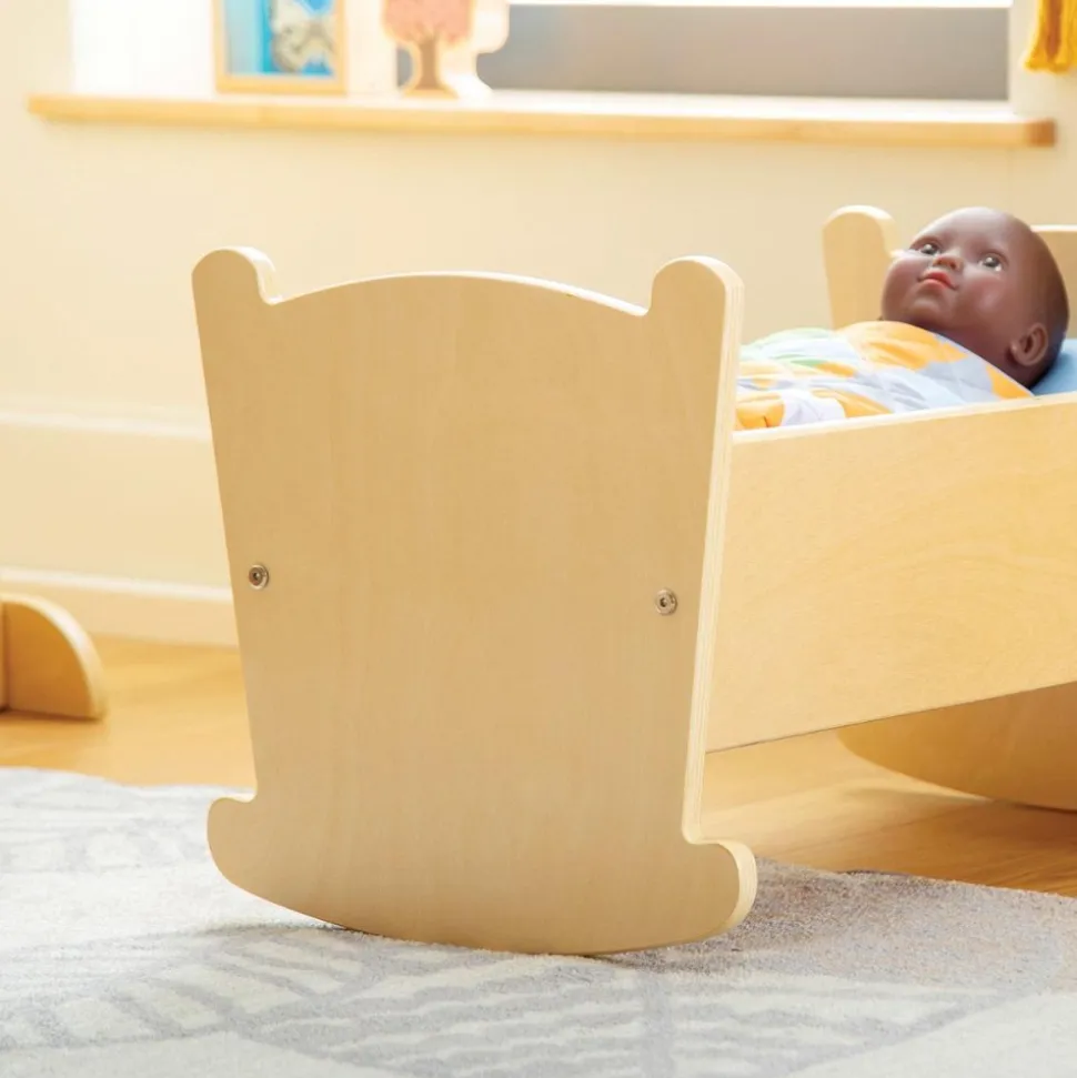 Wooden Doll Cradle with Pillow and Blanket