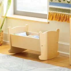Wooden Doll Cradle with Pillow and Blanket
