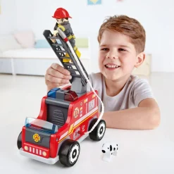 Wooden Fire Engine Playset with Ladder, Fireman and Dog