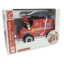 Wooden Fire Engine Playset with Ladder, Fireman and Dog