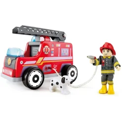 Wooden Fire Engine Playset with Ladder, Fireman and Dog