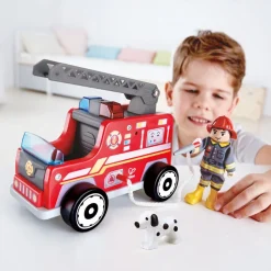 Wooden Fire Engine Playset with Ladder, Fireman and Dog