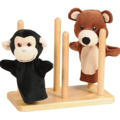 Wooden, Tiered Puppet Stand Holds 6 Puppets