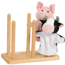 Wooden, Tiered Puppet Stand Holds 6 Puppets
