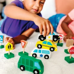 Wooden Vehicles and Traffic Signs 15 Pieces