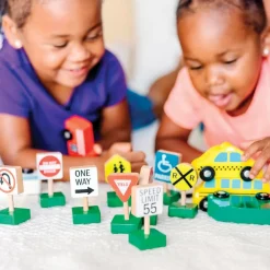 Wooden Vehicles and Traffic Signs 15 Pieces