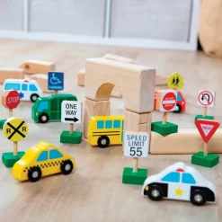 Wooden Vehicles and Traffic Signs 15 Pieces
