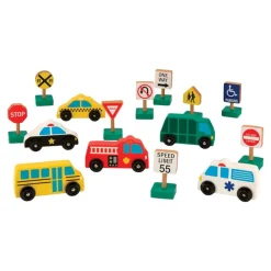 Wooden Vehicles and Traffic Signs 15 Pieces